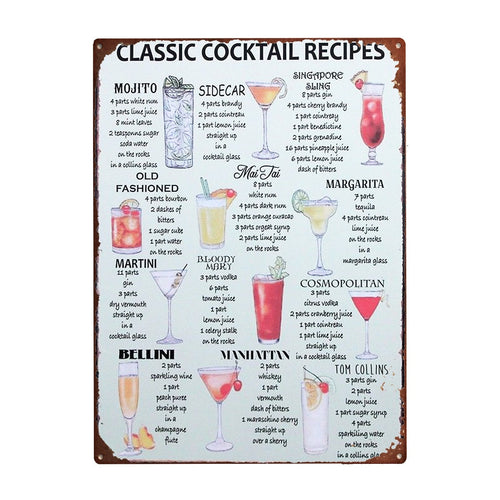 Tin Sign - Classic Cocktails