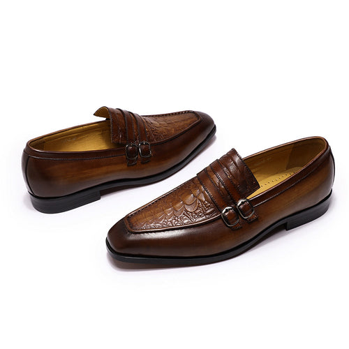 Slip On Double Buckle Brouge Dress Shoes